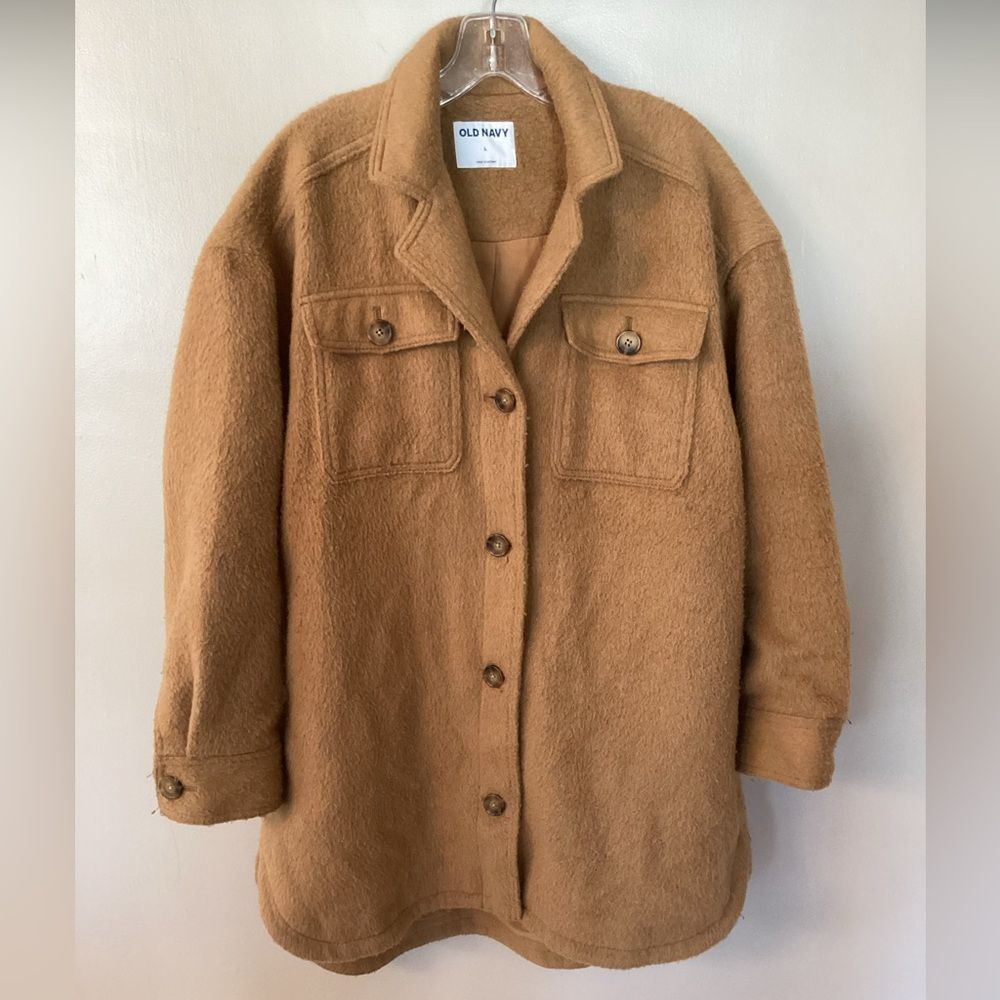 OLD NAVY SIZE LARGE SOFT BRUSHED WOOL BLEND SHACKET CARAMEL